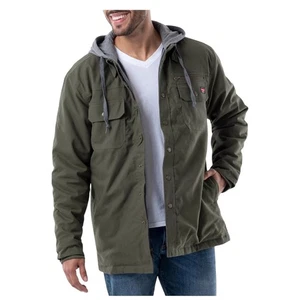 Wrangler Workwear Duck Canvas Lined Hooded Shirt Jacket, Olive & Gray, Medium - Picture 1 of 15