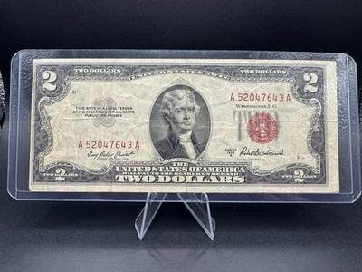❤️ 1953A $2 Red Seal • Jefferson Monticello Legal Tender Note 💵 A52047643A - Image 1 of 2