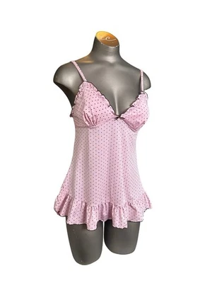 Vintage Y2K 90s Rampage Pink Polka Dot Baby Doll Top Cami - Large - Image 1 of 4
