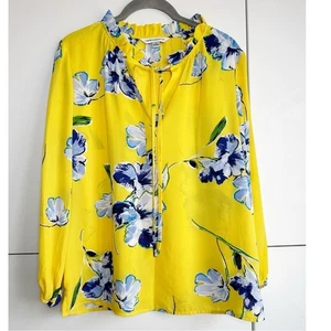 Counterparts Yellow Floral Blouse Ruffle Neck Tie Front Popover Size Small - Bild 1 von 6