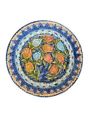 Kunst Handarbeit, Obstteller aus Portugal, 41 CM Breit, mit schöne Tulpen Motiv! - Bild 1 von 3