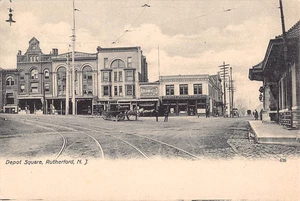 c.1905 Stores & RR Station Depot Square Rutherford NJ post card - Picture 1 of 2