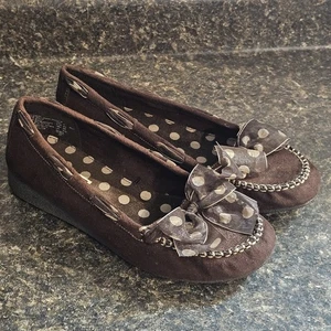 American Eagle Women Slip On Loafer 8 Polka Dot Bow Wedge Flats Y2K Brown Suede - Picture 1 of 8
