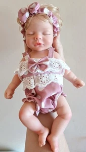 10"Solid SoftStretchy100% Silicone Sleeping Baby Doll Handrooted Hair,Eyelashes - Picture 1 of 12