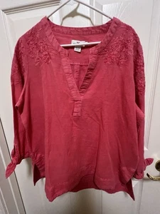 Vineyard Vines Leinenmischung rosa bestickt Blumen Tunika Top Damen XL - Bild 1 von 11