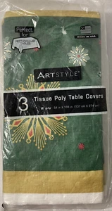 3 Tissue Poly Table  Covers 54" X 108" New In Package Christmas Winter Holiday - Picture 1 of 5