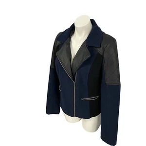 Paris Blues Coat Womens XL Moto Jacket Blue Wool Work Office Preppy Rock Edgy - Picture 1 of 14