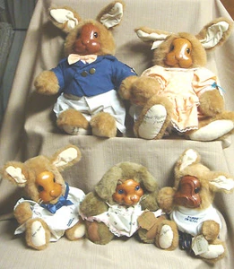 Lot of 5 ROBERT RAIKES Plush BUNNY RABBITS w/Wood Faces - Family + 1 - All Tags - Picture 1 of 11