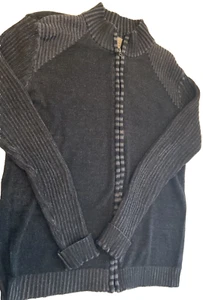 BKE Black Gray Full Zip Men's Sweater Cuff Sleeve Size Medium Cable Knit - Picture 1 of 17