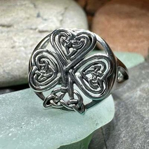 Anello Trifoglio Irlanda Irlandese Grande Anello Dichiarazione Celtica 925 - Foto 1 di 10