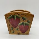 Vtg Wooden Hand Painted Signed Strawberry Napkin Letter Holder Country Farm Deco
