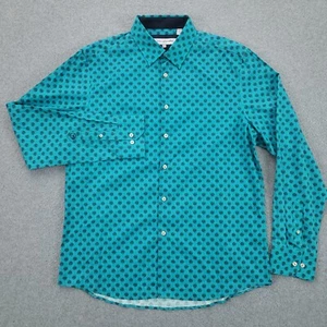 John Lennon Button Up Shirt Large Cotton Long Sleeve Polka Dot Peacock Mens - Picture 1 of 10