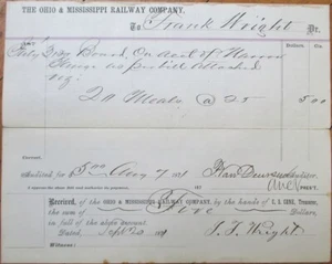 Ohio and Mississippi Railway, Railroad 1871 Document Letterhead Receipt, MS OH - Picture 1 of 1