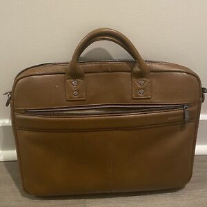 Samsonite Classic Leather Slim Briefcase Cognac Padded Detachable Strap Zipper