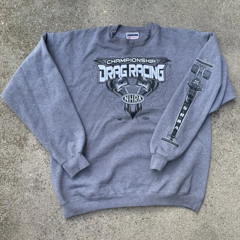 Vintage 90s Crewneck Sweatshirt NHRA Championship Drag Racing Gray X-Large Cover