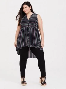 Torrid Hi Low Sheer Stripe Georgette Tunic Sleeveless Top 2 2X 18/20 - Picture 1 of 8