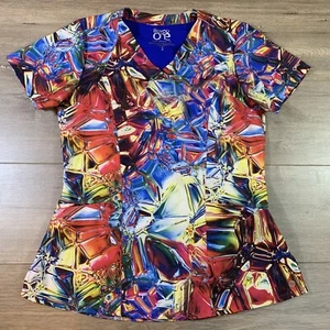 Barco One Scrub Top Multicolor Crystal 4-Pocket V-Neck Print Women’s Small 5107 - Picture 1 of 7