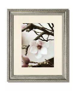 11x14 traditioneller verzierter Silberrahmen, Glas & einzelne warmweiße Matte für 8x10 - Bild 1 von 2