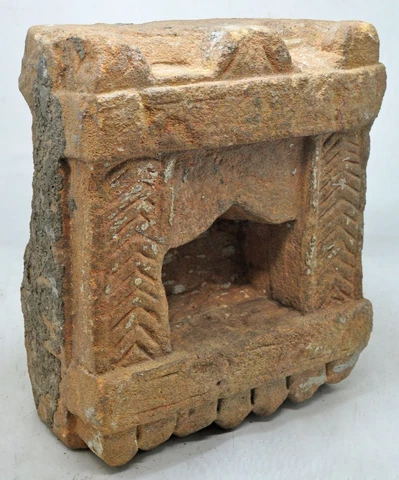 Antique Sand Stone Wall Mounted Arch Shelf 'Aala' Original Old Fine Hand Carved Cover