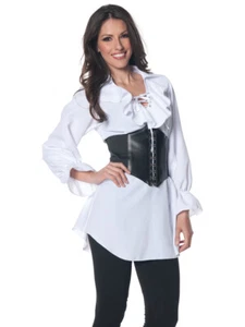Women's White Pirate Laced Front Costume Blouse - Picture 1 of 1