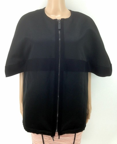 Nuova giacca con cordini anteriori Longchamp da donna nera $1670 manica corta taglia S