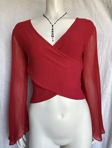 Vintage Y2K Sexy Crop Top Sheer Flare Sleeve Blouse Red Goth Witchy Fairy Small - Picture 1 of 24
