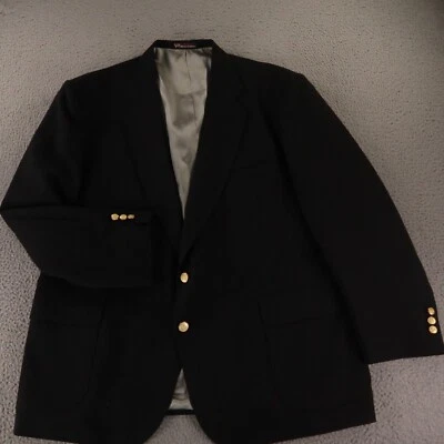 VTG Hopsack Jacket XL Black Wool Blend Blazer Crested Buttons Patch Pockets 48R - Image 1 of 4