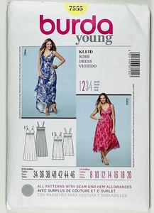 Burda Young 7555 Sewing Pattern Misses Dress Sizes 34-36-38-40-42-46-48 Uncut - Picture 1 of 4
