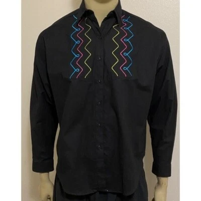 Panhandle Slim Vintage Women's Large Long Sleeve Black Yellow Pink Western Shirt - Image 1 of 4