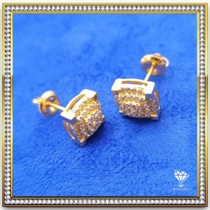 10K Gold 0.5 CTW Diamond Elevated Triple Layered Cushion Square Shaped Earrings - Picture 1 of 8