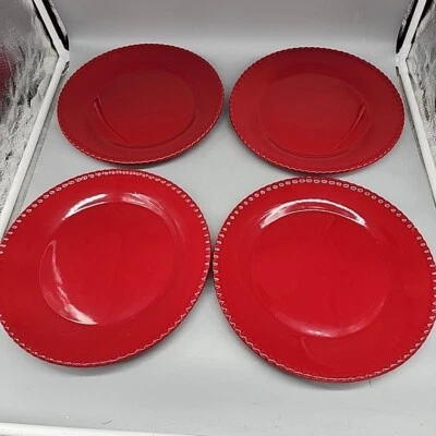 Set Of 4 Pier 1 Imports Dinner Plate Paprika Spice Route Red Beaded Rim Dish 11" - Image 1 of 4