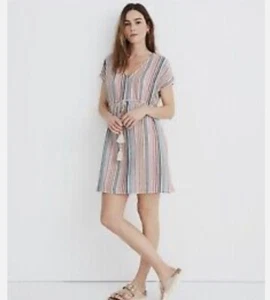 Madewell Women's Drawstring Cover-Up Tunic Dress in Rainbow Stripe Size small - Picture 1 of 11