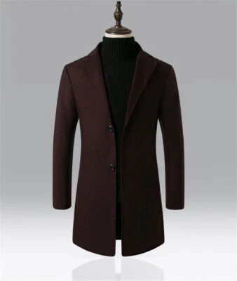Men's Trench Coat Slim Fit Single Breasted Long Jacket Windproof Button Overcoat - Image 1 of 4
