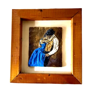 Modern Framed Painted Tile Art by Anneliese Depicting Male & Female 55cm x 52cm - Picture 1 of 12