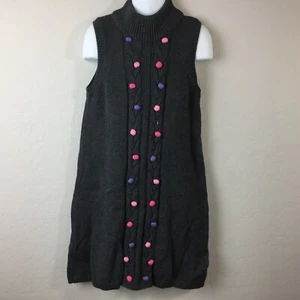 Gymboree Girl's Gray Dress Braid Cable Knit Pompoms Sleeveless Turtleneck Size 7 - Picture 1 of 7