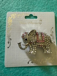 Rhinestones Pave Elephant Silver & Light Pink Brooch-NWT - Picture 1 of 5