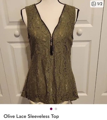 Olive Green Lace Top Size L - Image 1 of 2