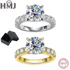 VVS1 Moissanite Engagement Rings 925 Sterling Silver 18K Gold Plated Band Rings - Picture 1 of 16