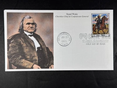 US FDC Stand Watie 1995 Mystic Stamp Cover Cherokee Confederate 32c a877 - Image 1 of 2