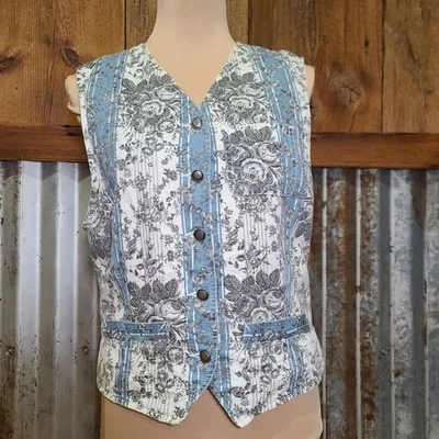 Винтажный Liz Claiborne Liz носить женщин цветочный гобелен жилет ~ размер M ~ 5 кнопка - Изображение 1 из 4