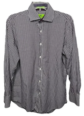 Bristol & Bull Hombre Medio Púrpura Blanco Cuadros Manga Larga Abotonada Foto 1 de 4