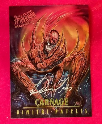 1995 Marvel Fleer Ultra CARNAGE Dimitri Patelis SIGNED Card 1/1 Masterpieces - Image 1 of 2