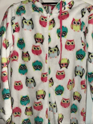 Hot Kiss Blanco BÚHO DURMIENTE 1 PIEZA PIJAMA Capucha Vellón Cremallera Completa Talla Mediana Foto 1 de 4