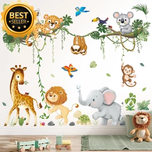 Jungle Animal Wall Stickers Safari Tree Decals for Baby Kids Room Giraffe - Picture 1 of 8
