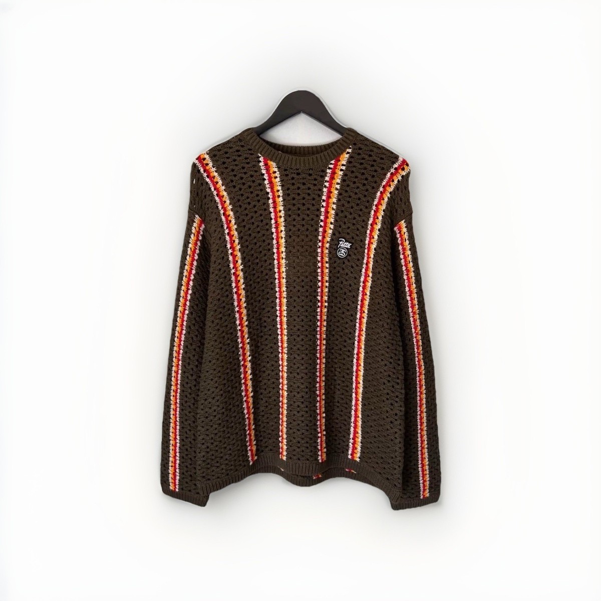Stussy x Patta Loose Gauge Stripe Sweater - Size XL - Olive - NEW