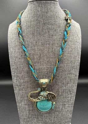 Collar de cuentas de elefante turquesa encanto de palma vintage grueso Y2K Foto 1 de 3