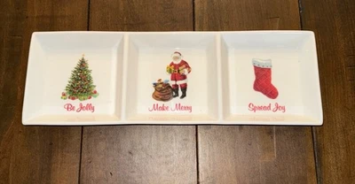 Plato para servir de cerámica blanca de 3 secciones con vacaciones de Navidad Martha Stewart BR1 Foto 1 de 4