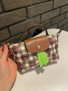 Longchamp Le Pliage Mini Schultertasche Flower Check Hellgrün Braun 2way NEU - Bild 1 von 9