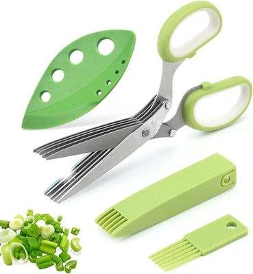 Herb Scissors Set,Multipurpose 5 Blade Kitchen Herb Cutter with Safety Cover - Image 1 of 4