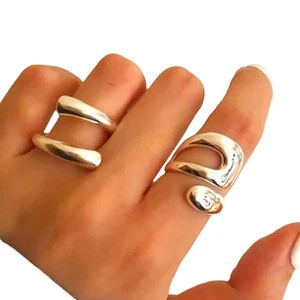 2 Pieces Vintage Inner Style Geometric Punk Alloy Exaggerated Stacked Rings - Picture 1 of 10